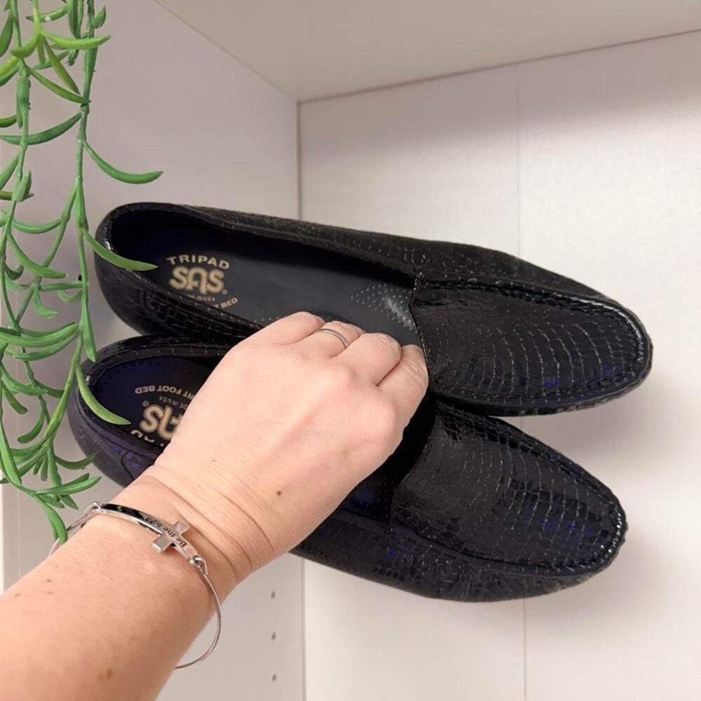 Sas black crocodile textured loafers